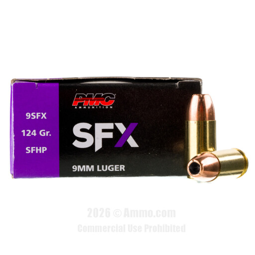 PMC SFX 9mm Ammo - 50 Rounds of 124 Grain JHP Ammunition