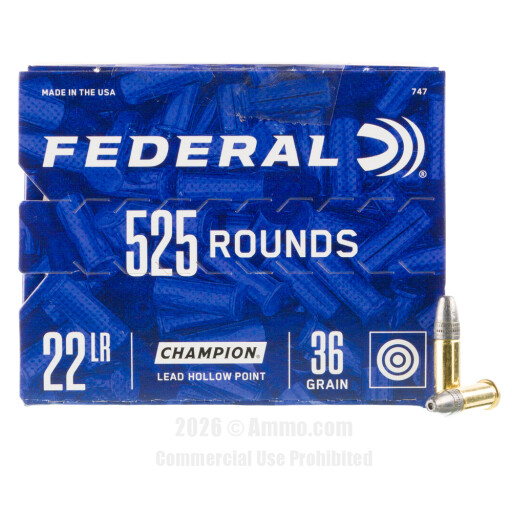 Federal Champion 22 LR Ammo - 525 Rounds of 36 Grain LHP Ammunition