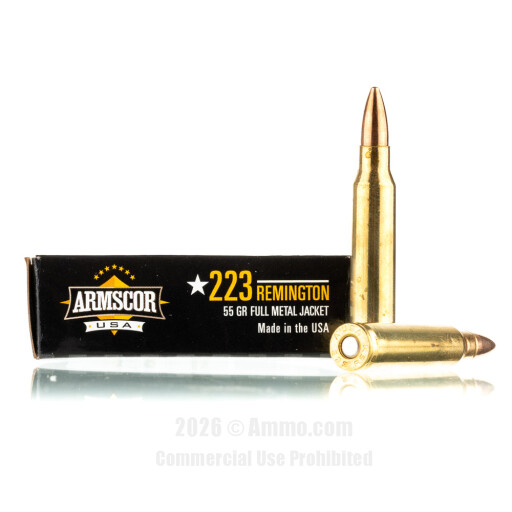 Armscor 223 Ammo - 20 Rounds of 55 Grain FMJ-BT Ammunition