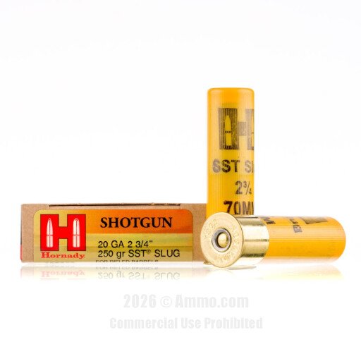 Hornady 20 Gauge Ammo - 5 Rounds of 250 Grain Sabot Slug Ammunition