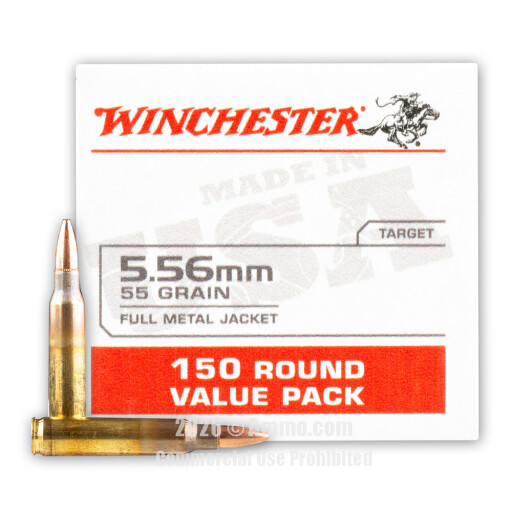 Winchester USA 5.56x45 Ammo - 150 Rounds of 55 Grain FMJ Ammunition