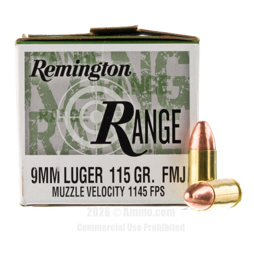 Remington Range 9mm Ammo - 100 Rounds of 115 Grain FMJ Ammunition