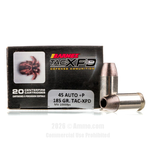 Barnes TAC-XPD 45 ACP +P Ammo - 20 Rounds of 185 Grain SCHP Ammunition