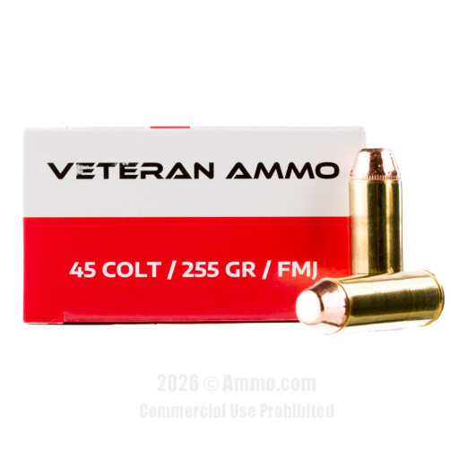 Veteran 45 Long Colt Ammo - 50 Rounds of 255 Grain FMJ Ammunition