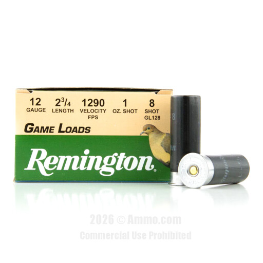 Remington 12 Gauge  Ammo - 25 Rounds of 1 oz. #8 Shot Ammunition