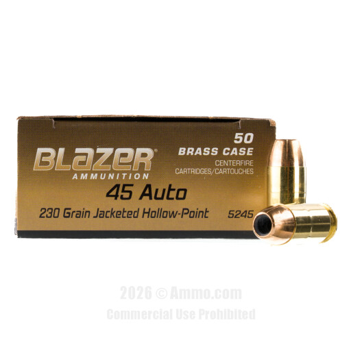 Blazer Brass 45 ACP Ammo - 500 Rounds of 230 Grain JHP Ammunition