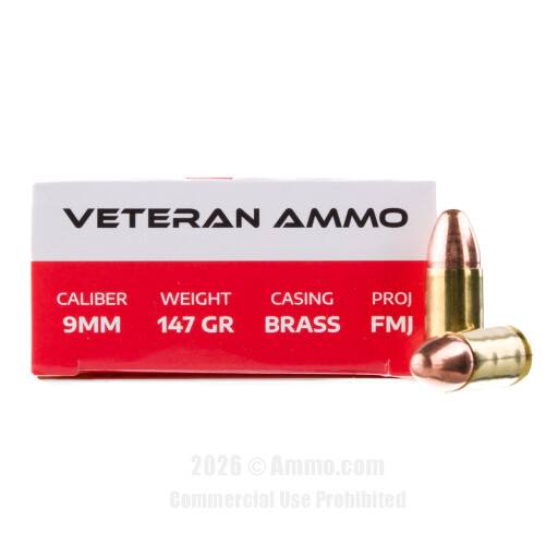 Veteran 9mm Ammo - 50 Rounds of 147 Grain FMJ Ammunition