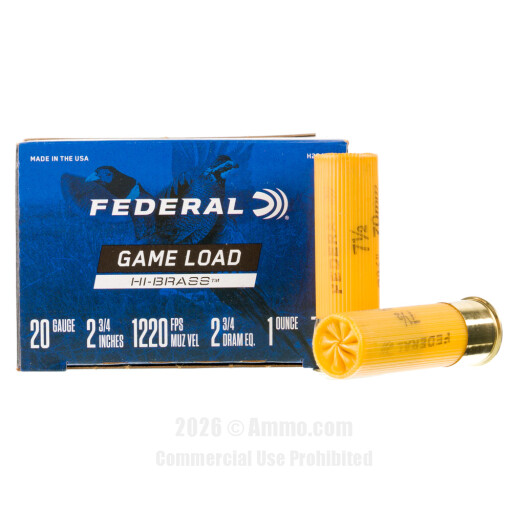 Federal Game Load Upland Hi-Brass 20 Gauge Ammo - 250 Rounds of 1...