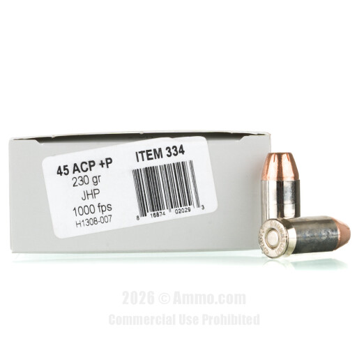 Underwood 45 ACP +P Ammo - 20 Rounds of 230 Grain JHP Ammunition