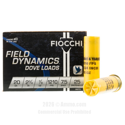 Fiocchi 20 Gauge Ammo - 250 Rounds of 7/8 oz. #7-1/2 Shot Ammunition