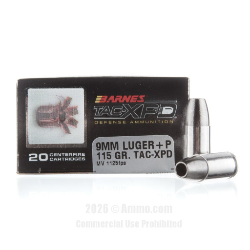 Barnes 9mm Ammo - 20 Rounds of 115 Grain HP Ammunition