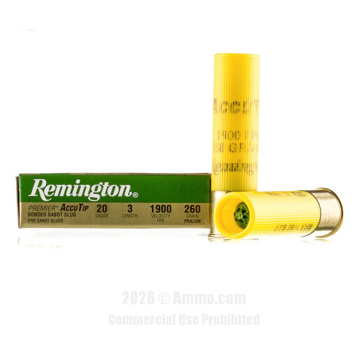 Remington 20 Gauge Ammo - 5 Rounds of 260 Grain Sabot Slug Ammunition