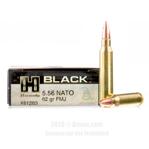 Hornady BLACK 5.56x45 Ammo - 200 Rounds of 62 Grain FMJ Ammunition