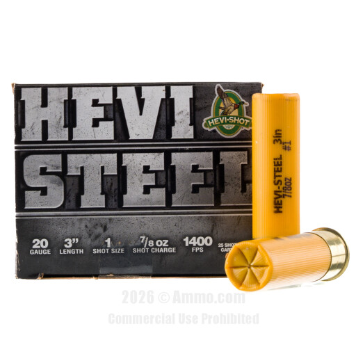 Hevi-Steel 20 Gauge Ammo - 25 Rounds of 7/8 oz. #1 Steel Shot...