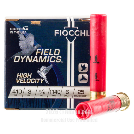 Fiocchi 410 Bore Ammo - 25 Rounds of 11/16 oz. #6 Shot Ammunition