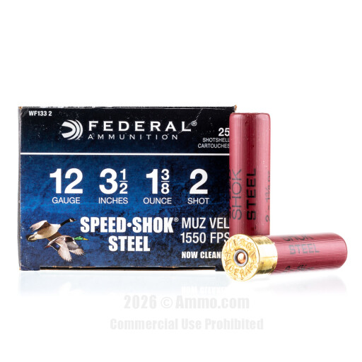Federal 12 Gauge Ammo - 25 Rounds of 1-3/8 oz. #2 Shot Ammunition