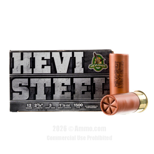 Hevi-Steel 12 Gauge Ammo - 25 Rounds of 1-1/8 oz. #3 Steel Shot...