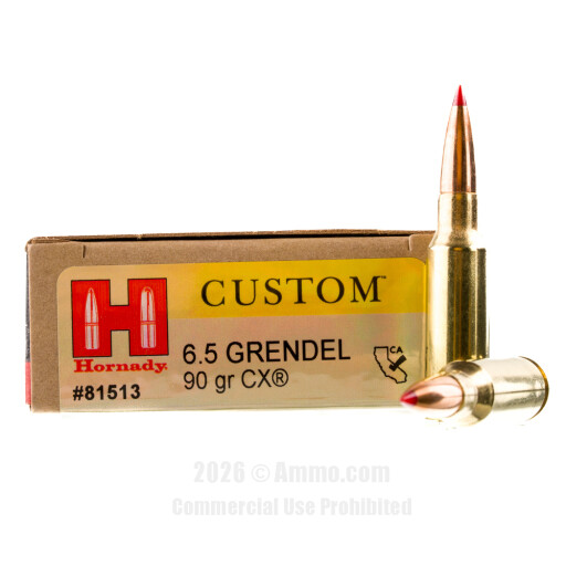 Hornady Custom 6.5 Grendel Ammo - 20 Rounds of 90 Grain CX Ammunition