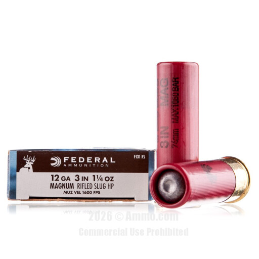 Federal 12 Gauge Ammo - 5 Rounds of 1-1/4 oz. Rifled Slug Ammunition