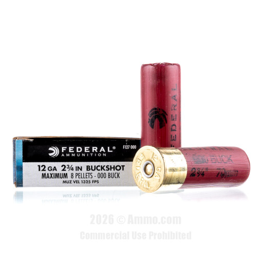Federal 12 Gauge  Ammo - 5 Rounds of  000 Buck Ammunition