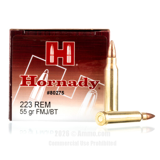 Hornady 223 Ammo - 500  Rounds of 55 Grain FMJ-BT Ammunition
