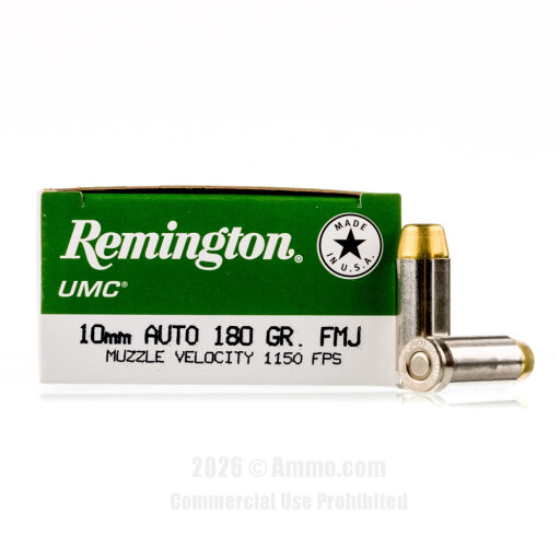 Remington 10mm Ammo - 50 Rounds of 180 Grain FMJ Ammunition