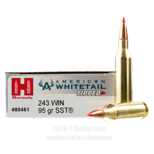 243 Win Ammo - Hornady American Whitetail Tipped Ammo Hornady American Whitetail Tipped Ammo