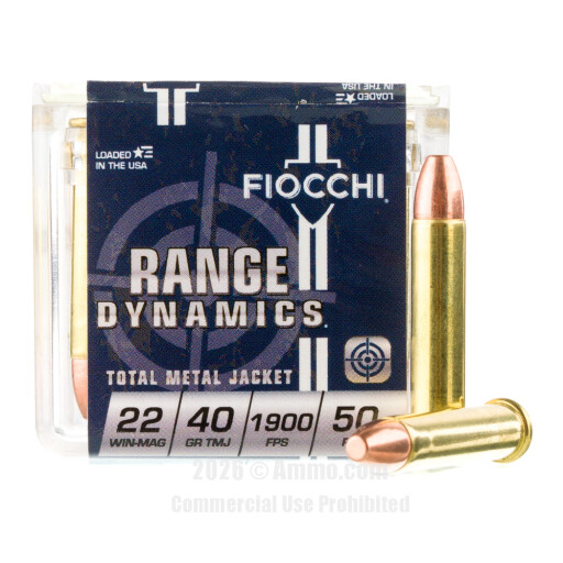 Fiocchi 22 WMR Ammo - 50 Rounds of 40 Grain TMJ Ammunition