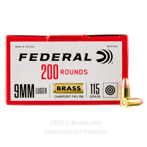 Federal Champion Training 9mm Ammo - 1000 Rounds of 115 Grain FMJ...