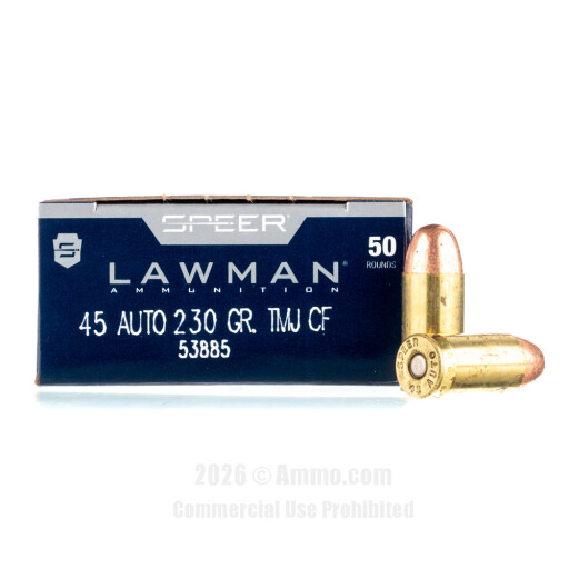 Speer Lawman 45 ACP Ammo - 50 Rounds of 230 Grain TMJ Ammunition