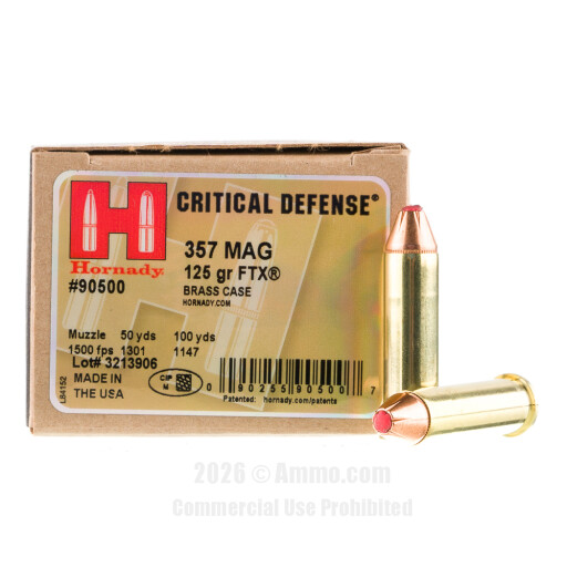 Hornady 357 Magnum Ammo - 25 Rounds of 125 Grain JHP Ammunition