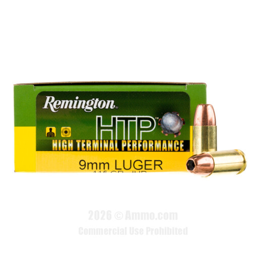 Remington HTP 9mm Ammo - 20 Rounds of 115 Grain JHP Ammunition