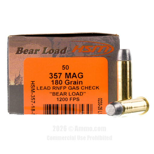 HSM Bear Load 357 Mag Ammo - 50 Rounds of 180 Grain RNFPGC Ammunition