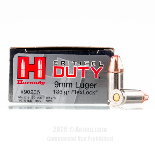 Hornady 9mm Ammo - 25 Rounds of 135 Grain JHP Ammunition