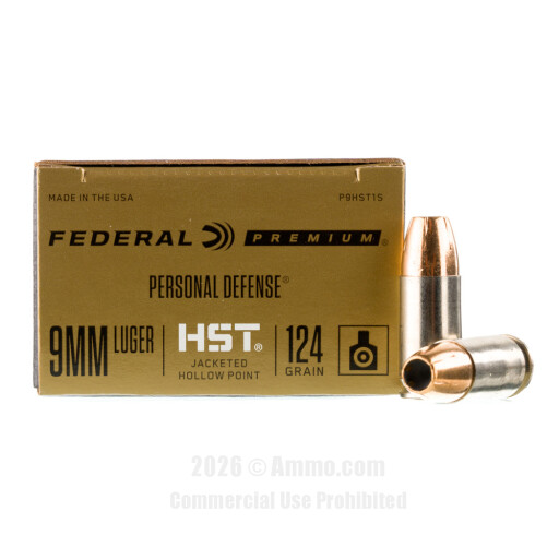 Federal 9mm Ammo - 200 Rounds of 124 Grain JHP HST Ammunition