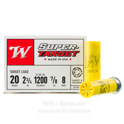 Winchester 20 ga Ammo - 25 Rounds of 7/8 oz. #8 Shot (Lead) Ammunition