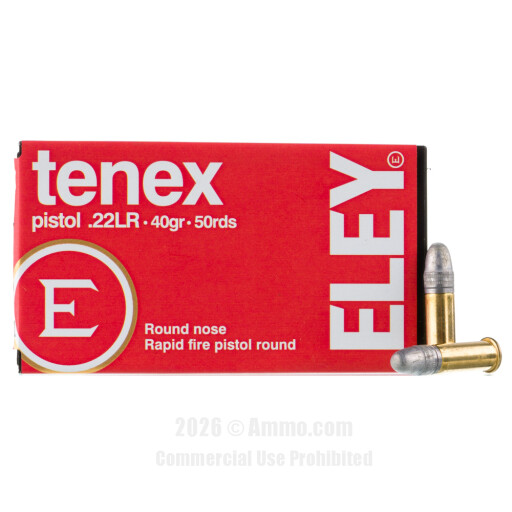 Eley Tenex Pistol 22 LR Ammo - 50 Rounds of 40 Grain LRN Ammunition