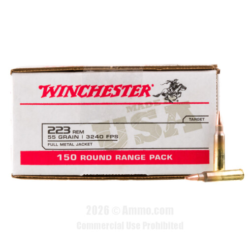 Winchester USA 223 Ammo - 150 Rounds of 55 Grain FMJ Ammunition