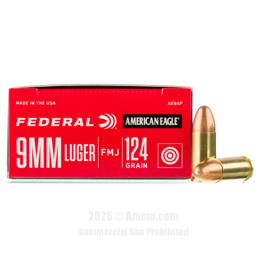 Federal 9mm Ammo - 50 Rounds of 124 Grain FMJ Ammunition
