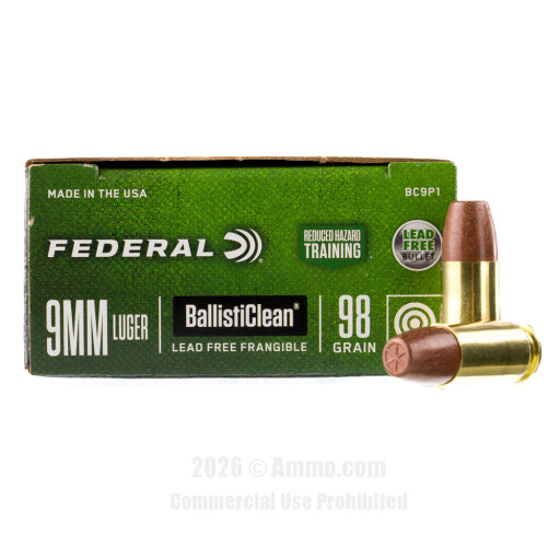 Federal 9mm Ammo - 50 Rounds of 98 Grain Frang. Ammunition