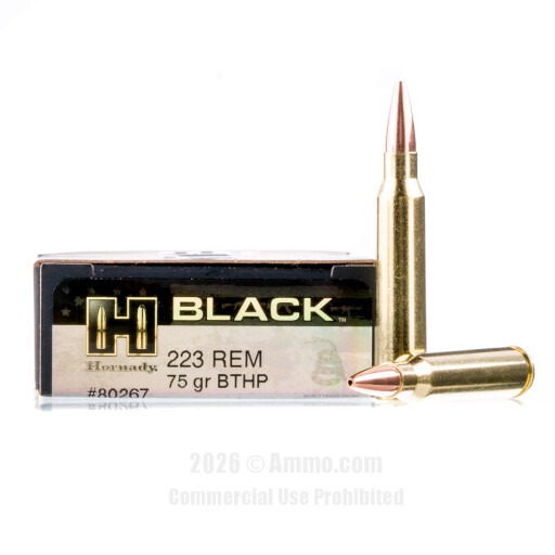 Hornady BLACK 223 Ammo - 200 Rounds of 75 Grain BTHP Match Ammunition