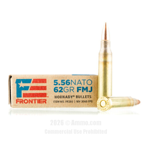 Hornady Frontier 5.56x45 Ammo - 500 Rounds of 62 Grain FMJ Ammunition