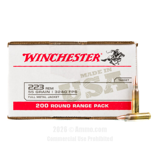 Winchester USA 223 Ammo - 200 Rounds of 55 Grain FMJ Ammunition