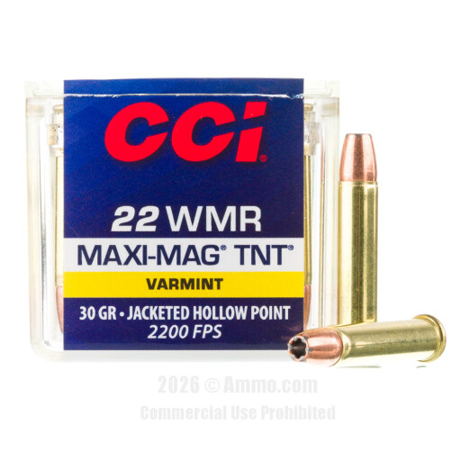 CCI Maxi-Mag TNT 22 WMR Ammo - 50 Rounds of 30 Grain JHP Ammunition