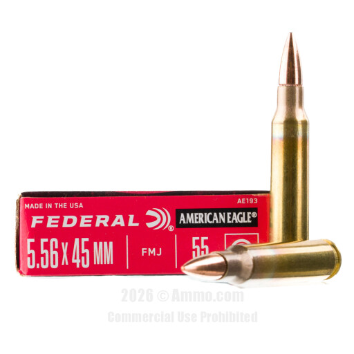 Federal American Eagle 5.56x45 Ammo - 20 Rounds of 55 Grain FMJ...