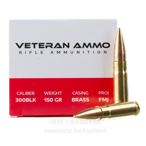 Veteran 300 AAC Blackout Ammo - 50 Rounds of 150 Grain FMJ Ammunition