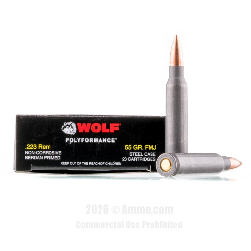 Wolf 223 Ammo - 500 Rounds of 55 Grain FMJ Ammunition