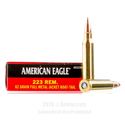 Federal 223 Ammo - 20 Rounds of 62 Grain FMJ-BT Ammunition