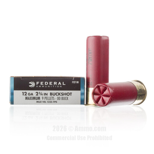 Federal 12 Gauge Ammo - 5 Rounds of  #00 Buck Ammunition