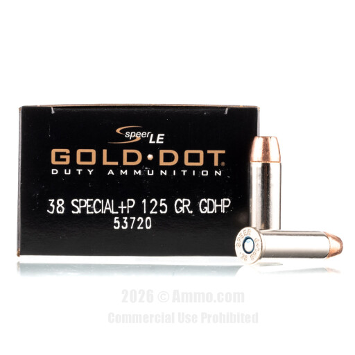 Speer 38 Special +P Ammo - 50 Rounds of 125 Grain JHP Ammunition
